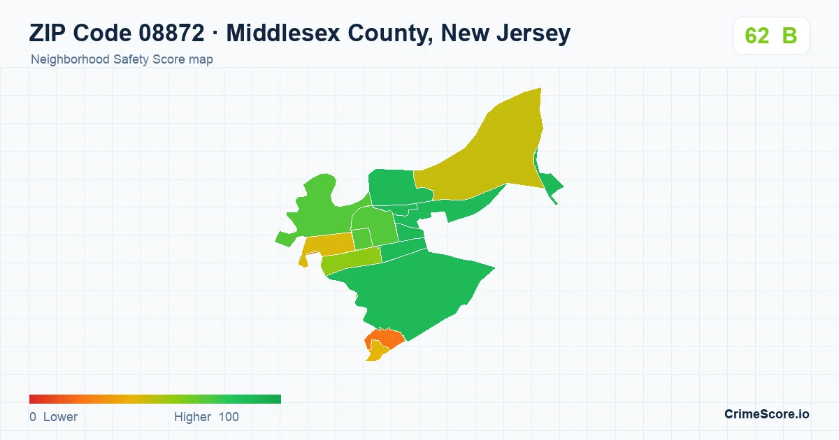 ZIP Code 08872 in Middlesex County, New Jersey neighborhood Safety Score map