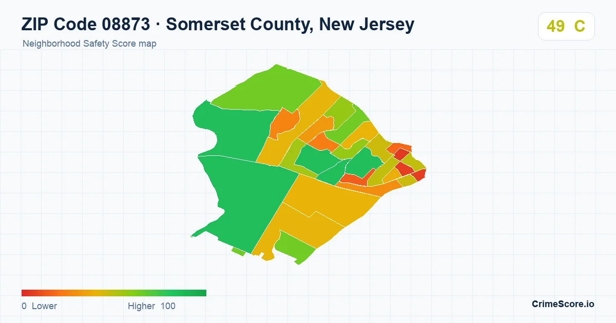 ZIP Code 08873 in Somerset County, New Jersey neighborhood Safety Score map