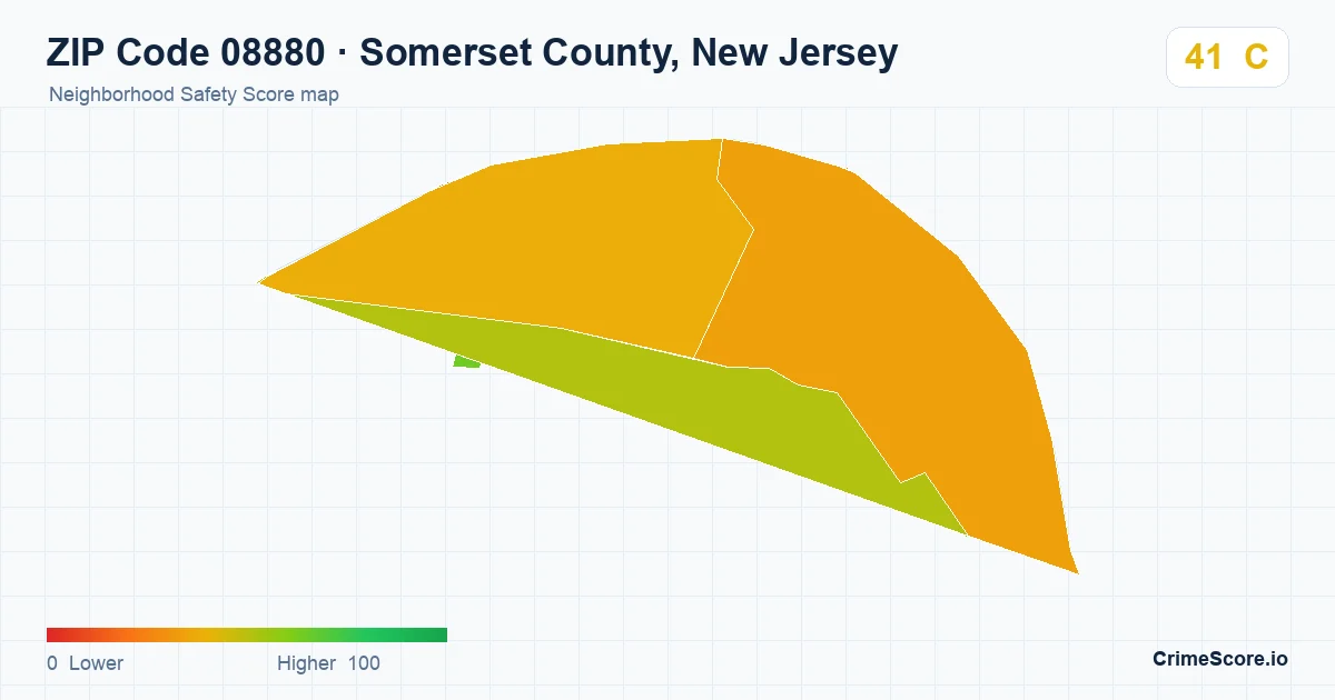 ZIP Code 08880 in Somerset County, New Jersey neighborhood Safety Score map