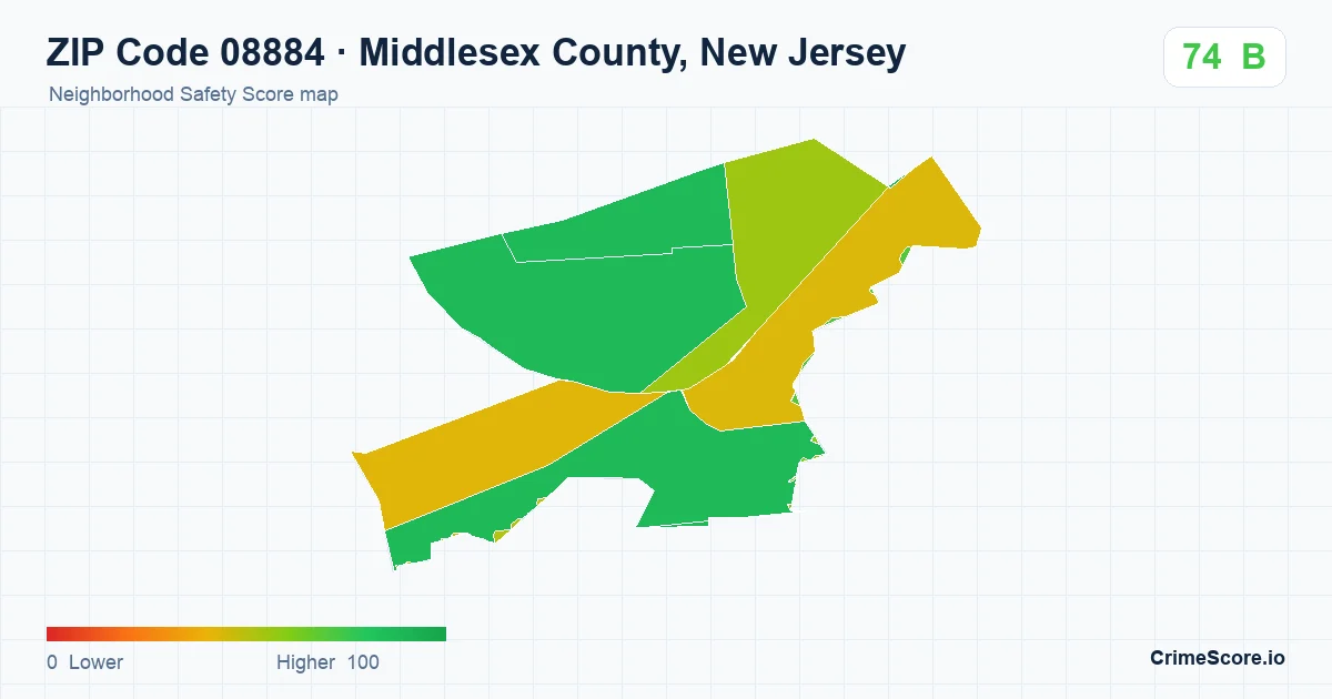 ZIP Code 08884 in Middlesex County, New Jersey neighborhood Safety Score map