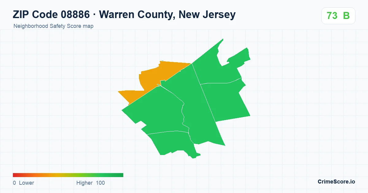 ZIP Code 08886 in Warren County, New Jersey neighborhood Safety Score map