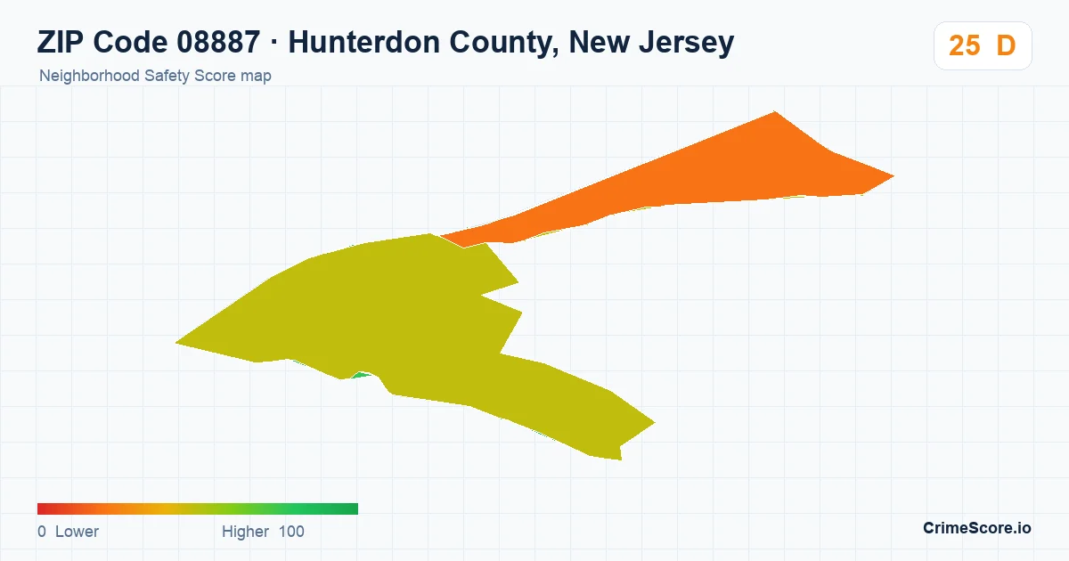 ZIP Code 08887 in Hunterdon County, New Jersey neighborhood Safety Score map