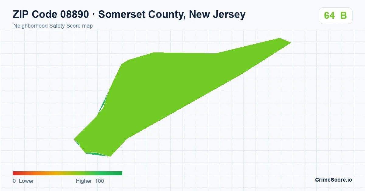 ZIP Code 08890 in Somerset County, New Jersey neighborhood Safety Score map