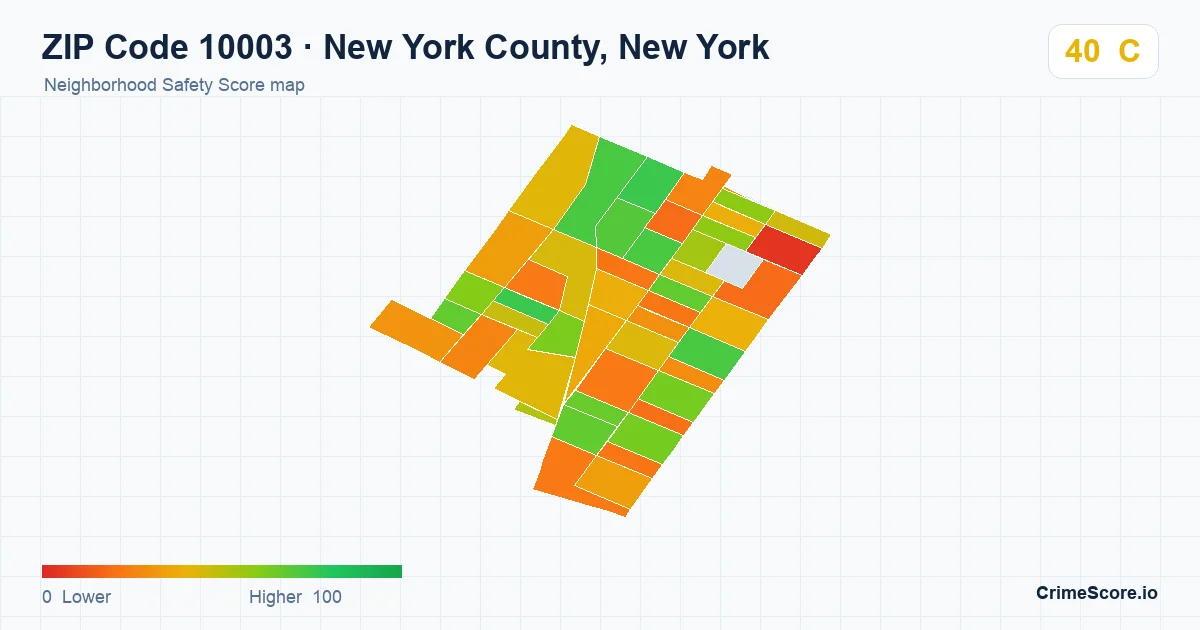 ZIP Code 10003 in New York County, New York neighborhood Safety Score map