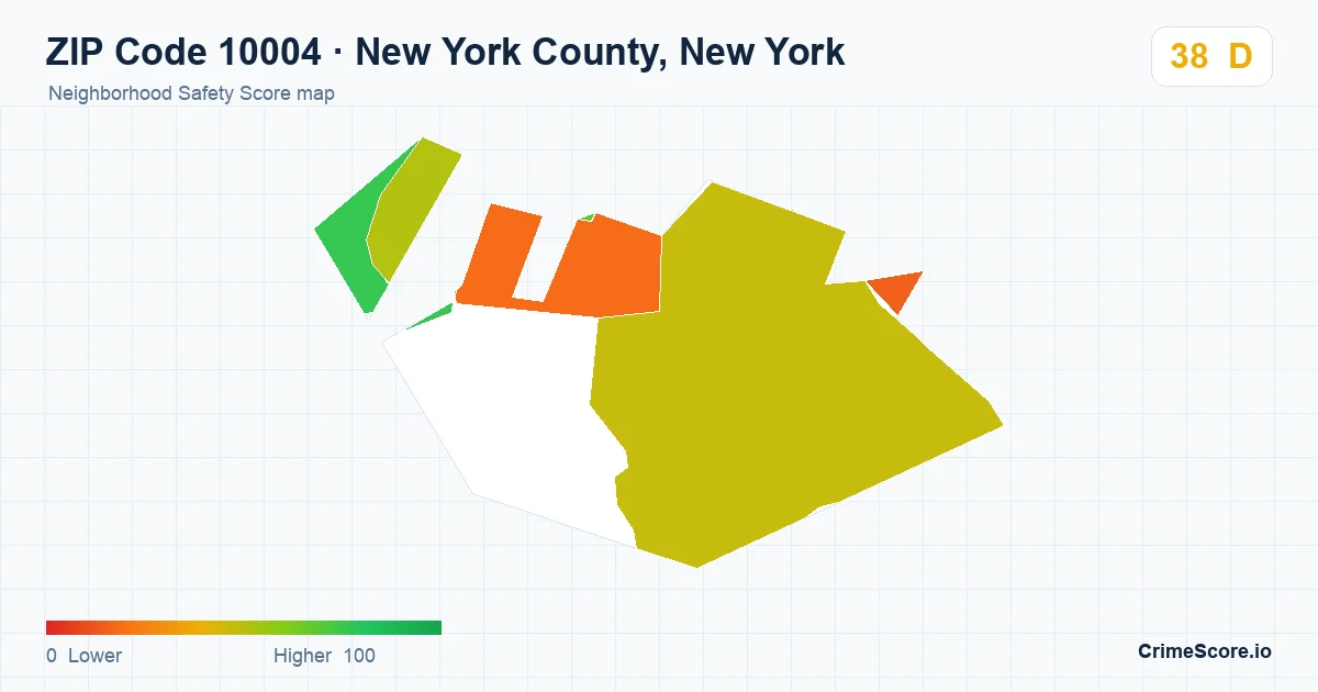 ZIP Code 10004 in New York County, New York neighborhood Safety Score map
