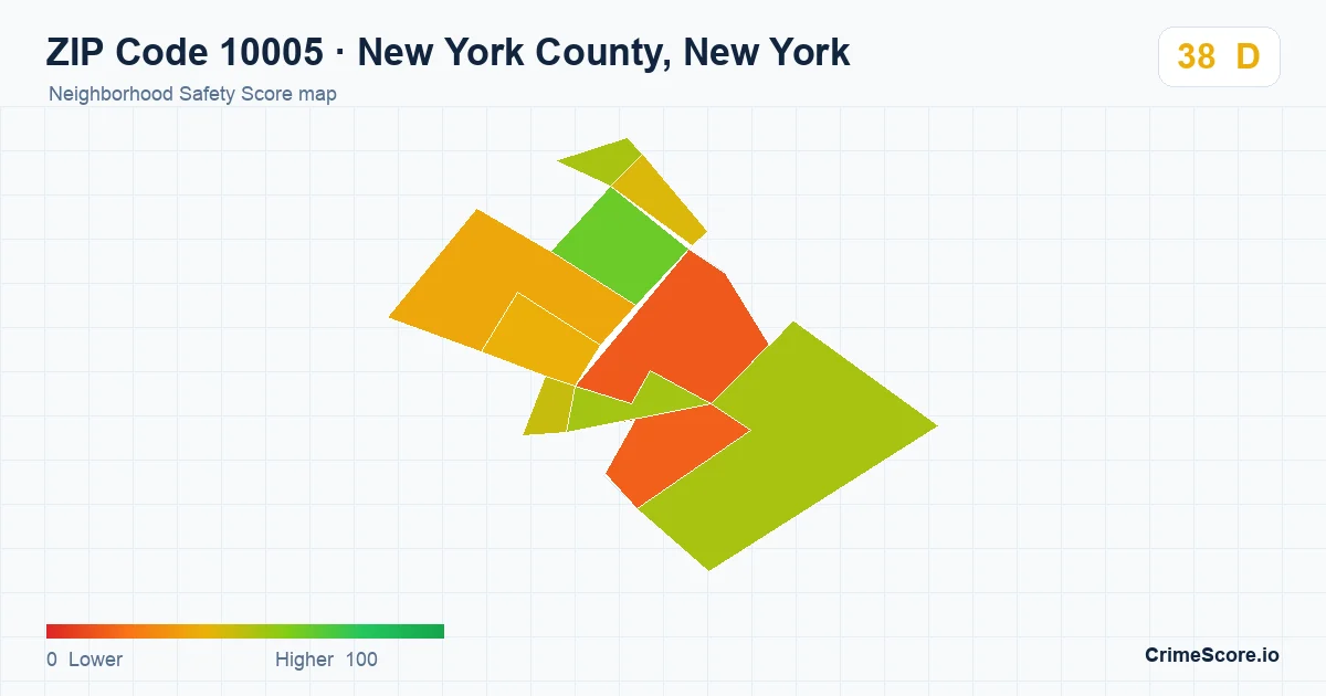 ZIP Code 10005 in New York County, New York neighborhood Safety Score map