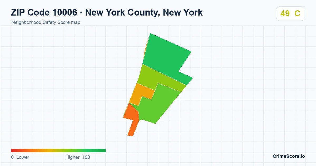 ZIP Code 10006 in New York County, New York neighborhood Safety Score map