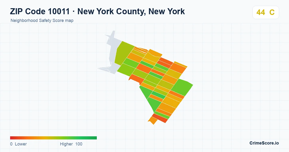 ZIP Code 10011 in New York County, New York neighborhood Safety Score map