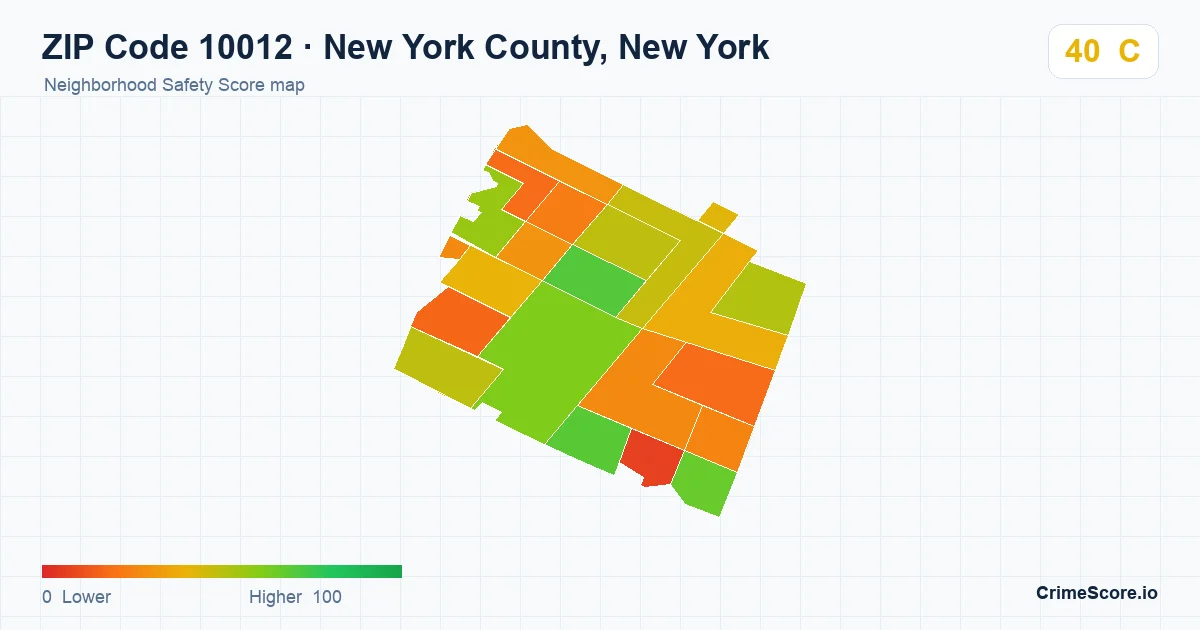 ZIP Code 10012 in New York County, New York neighborhood Safety Score map