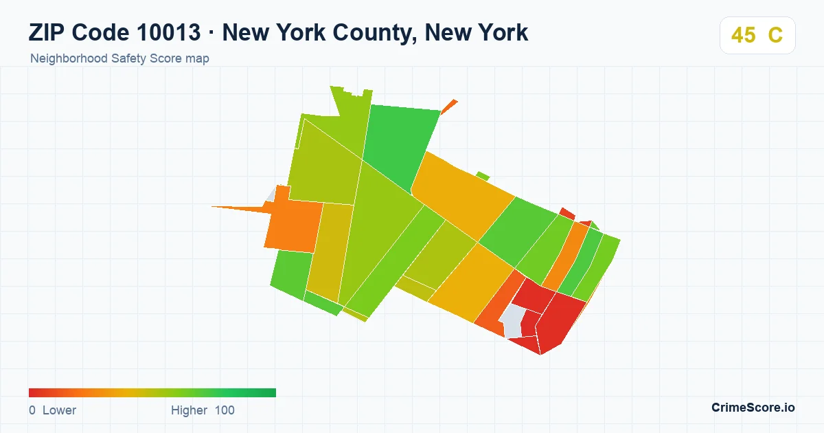 ZIP Code 10013 in New York County, New York neighborhood Safety Score map