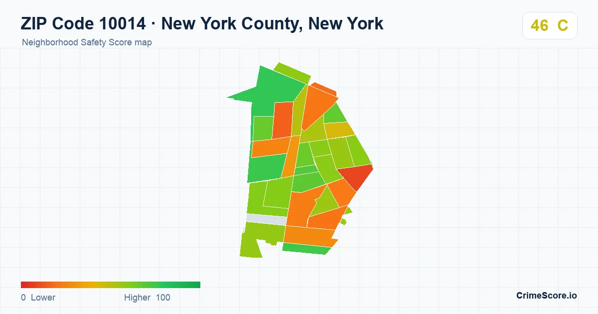 ZIP Code 10014 in New York County, New York neighborhood Safety Score map