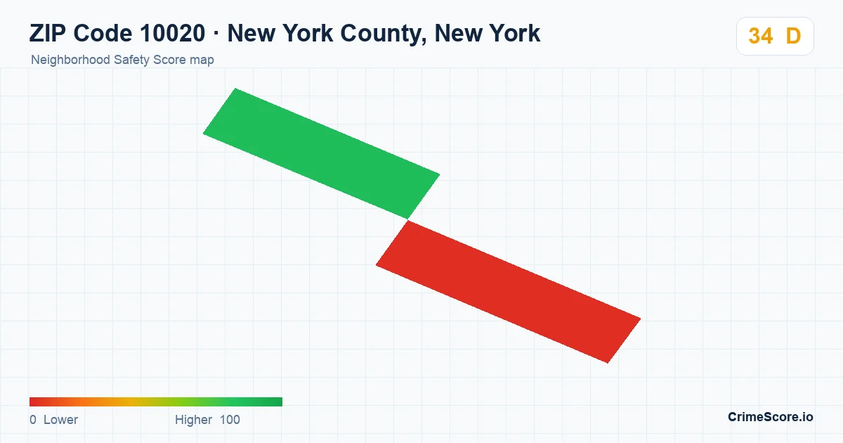 ZIP Code 10020 in New York County, New York neighborhood Safety Score map
