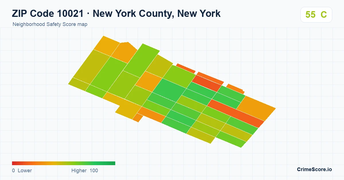 ZIP Code 10021 in New York County, New York neighborhood Safety Score map