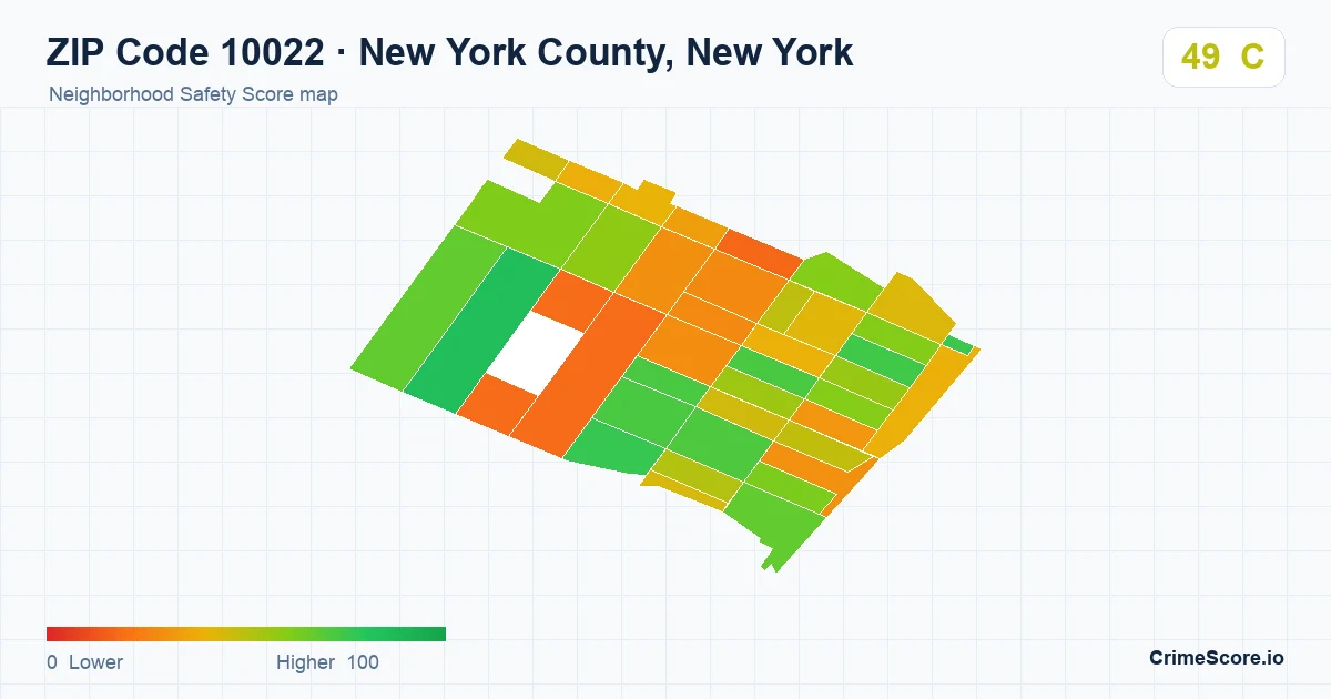 ZIP Code 10022 in New York County, New York neighborhood Safety Score map
