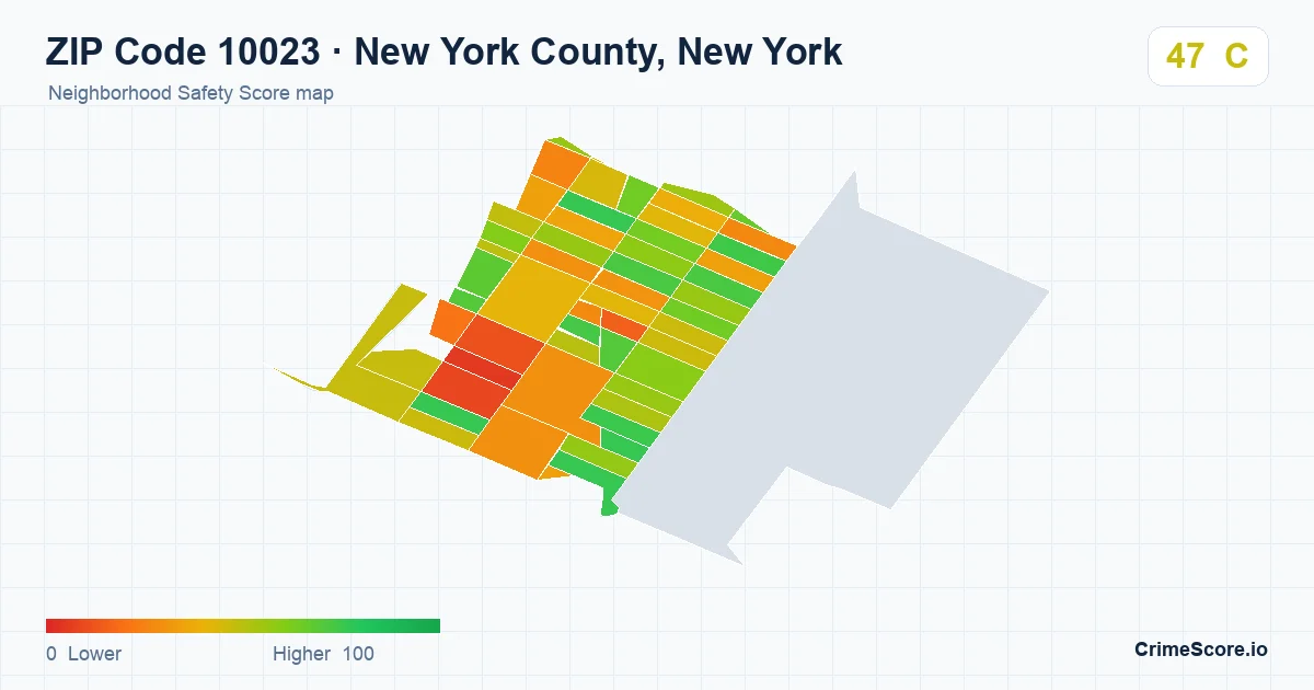 ZIP Code 10023 in New York County, New York neighborhood Safety Score map