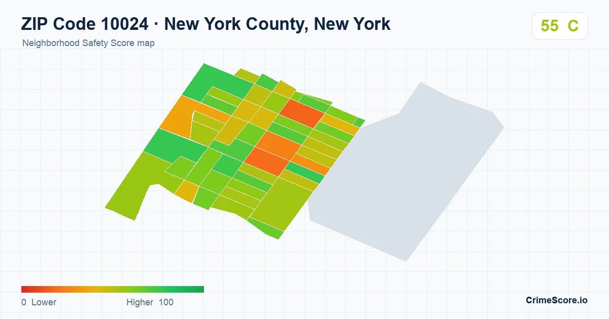 ZIP Code 10024 in New York County, New York neighborhood Safety Score map