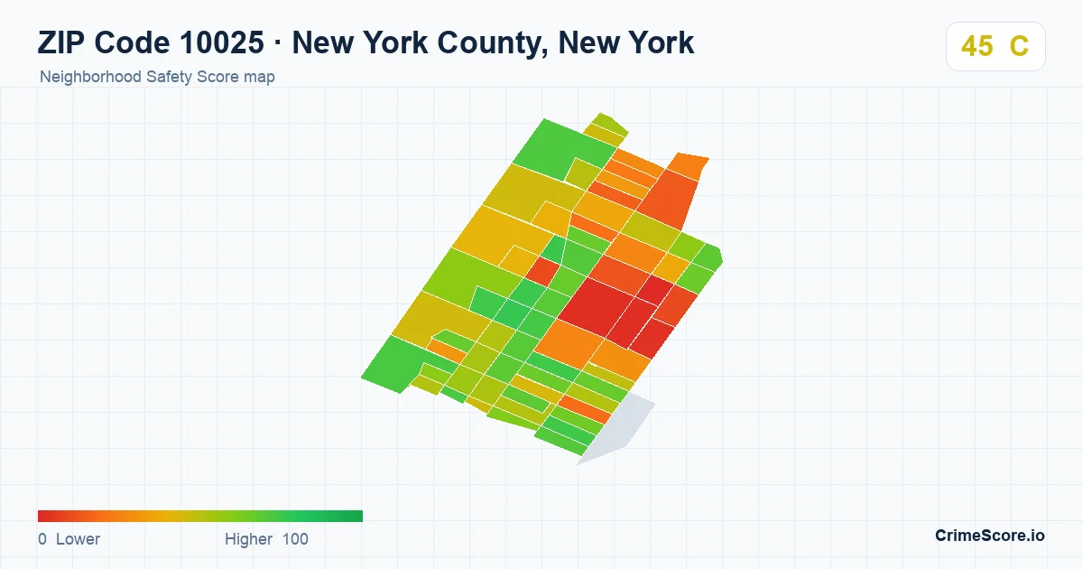 ZIP Code 10025 in New York County, New York neighborhood Safety Score map