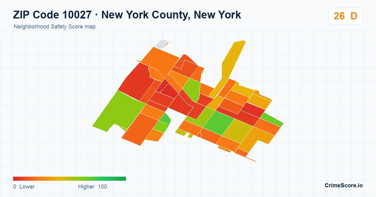 ZIP Code 10027 in New York County, New York neighborhood Safety Score map
