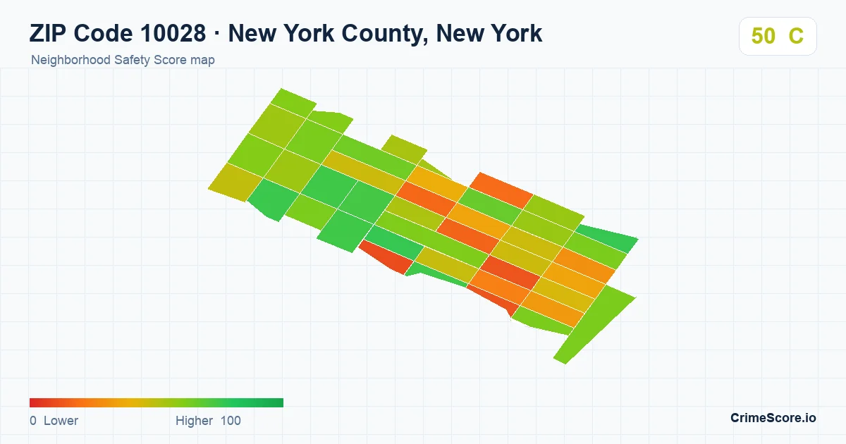 ZIP Code 10028 in New York County, New York neighborhood Safety Score map