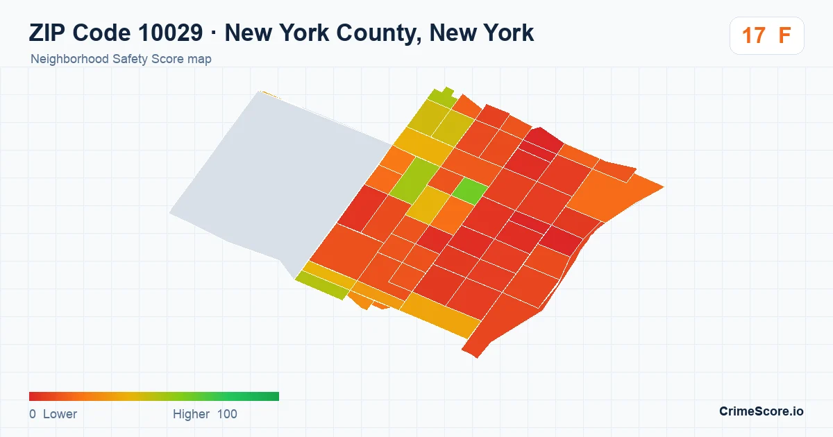 ZIP Code 10029 in New York County, New York neighborhood Safety Score map