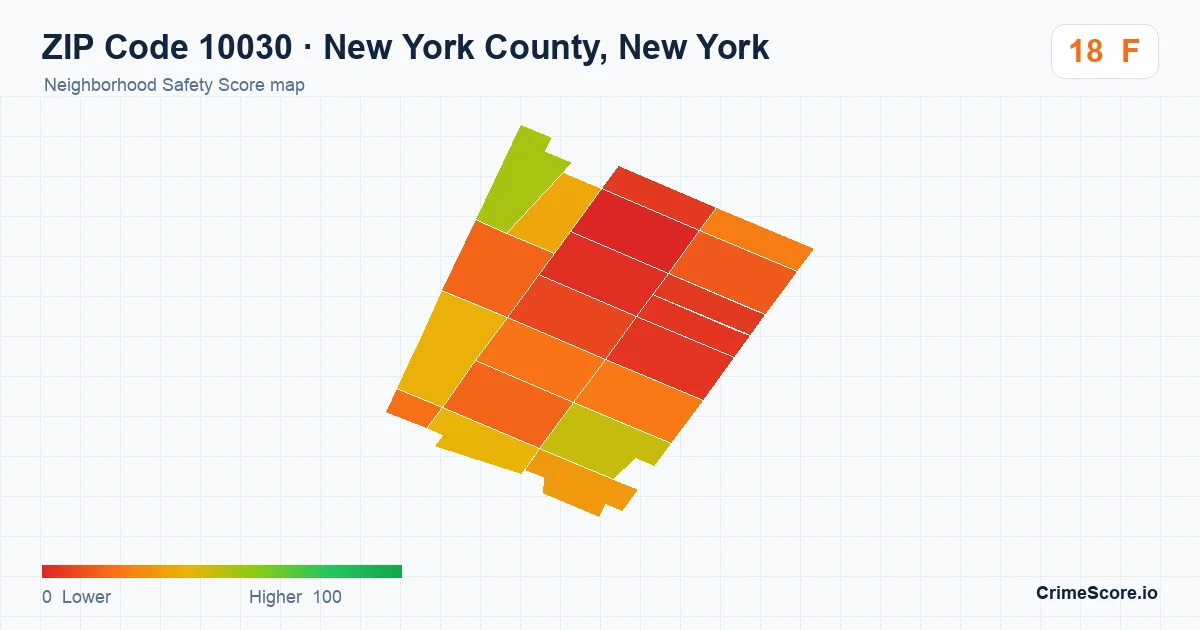 ZIP Code 10030 in New York County, New York neighborhood Safety Score map