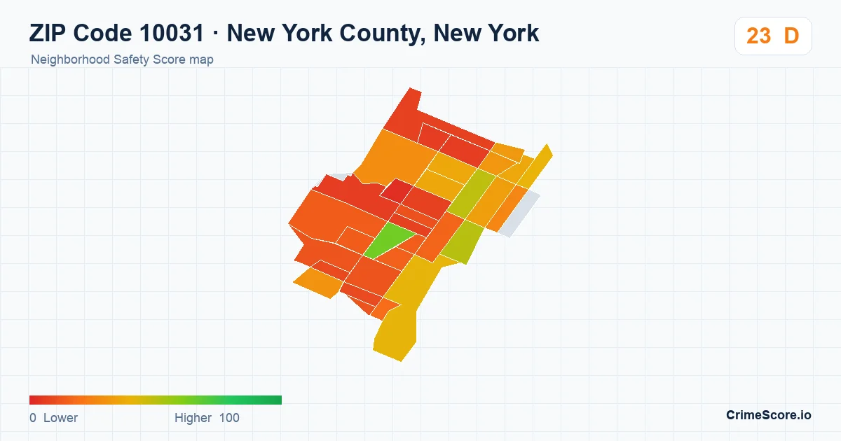 ZIP Code 10031 in New York County, New York neighborhood Safety Score map