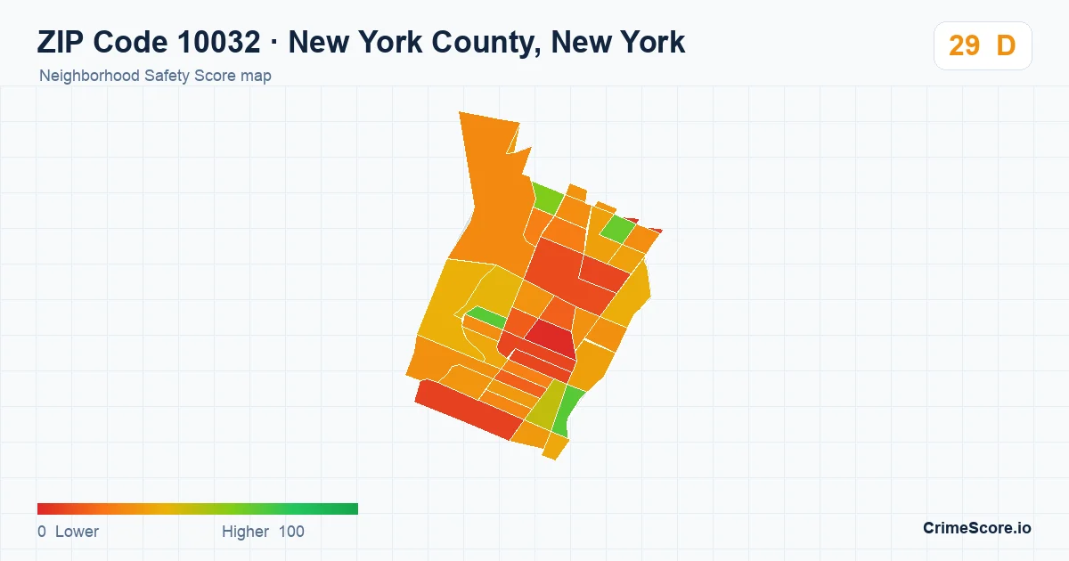 ZIP Code 10032 in New York County, New York neighborhood Safety Score map
