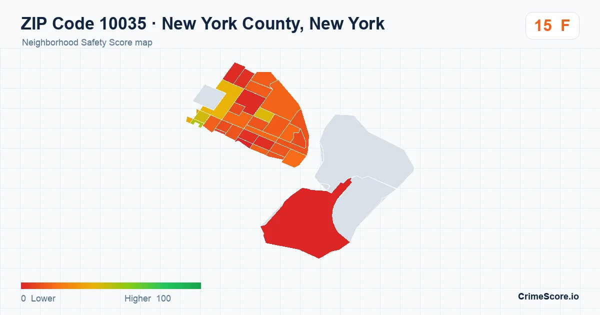 ZIP Code 10035 in New York County, New York neighborhood Safety Score map