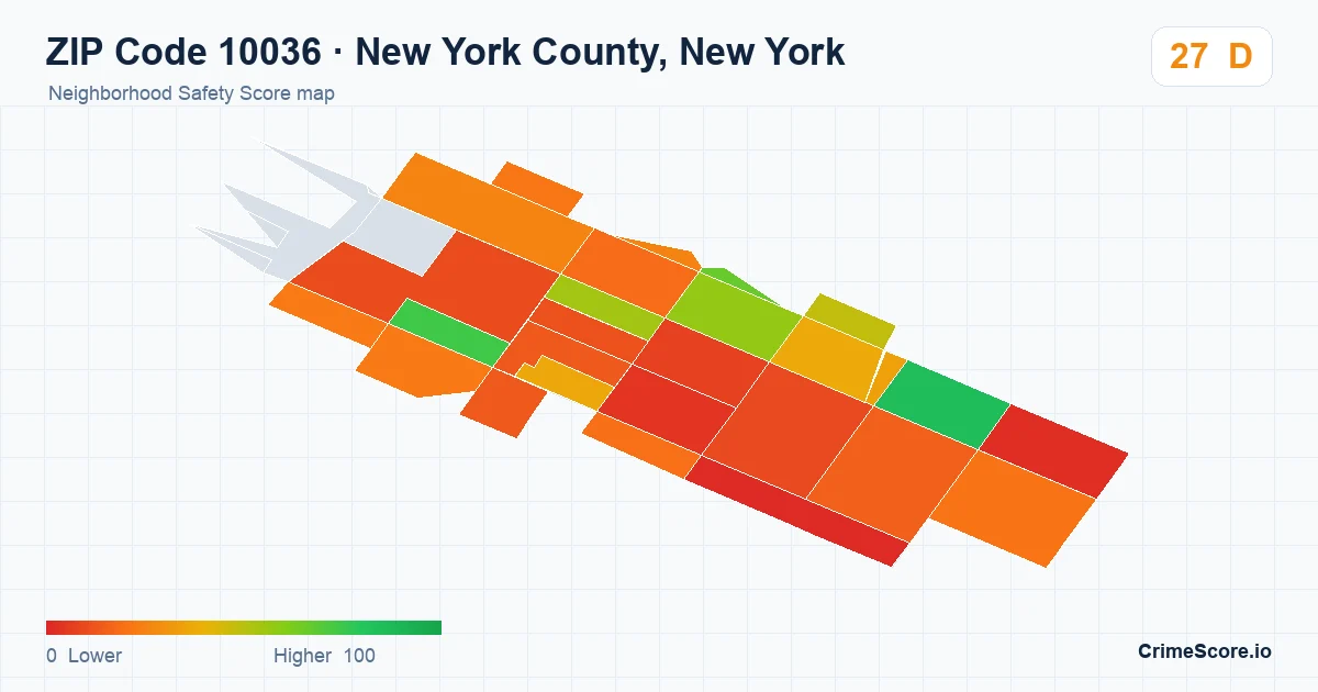 ZIP Code 10036 in New York County, New York neighborhood Safety Score map