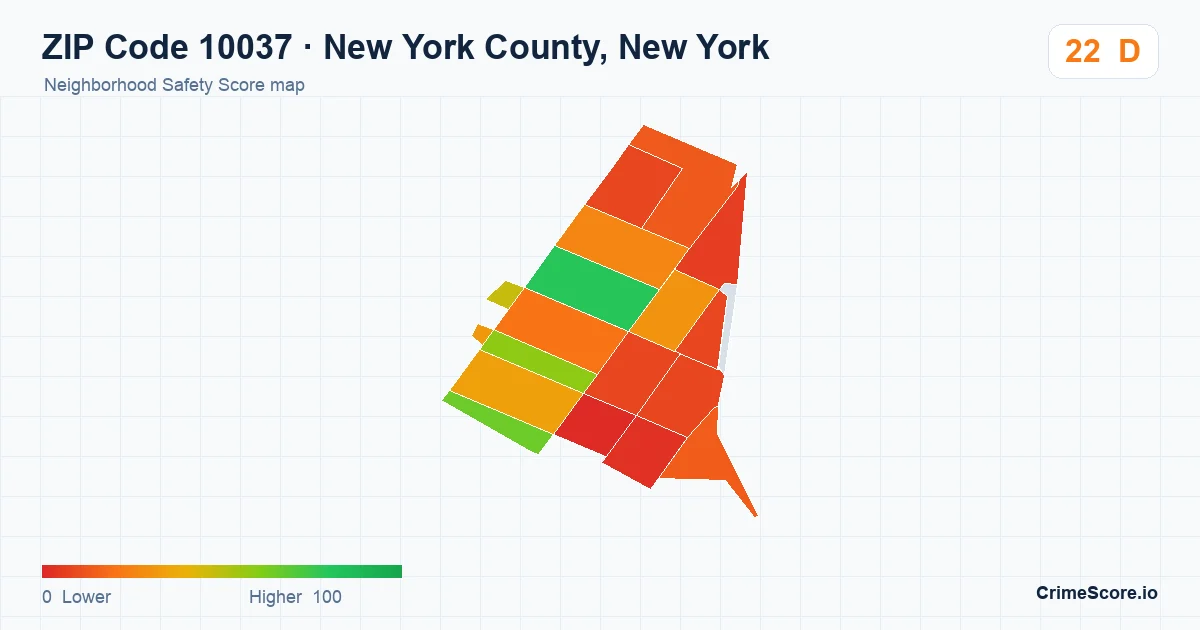 ZIP Code 10037 in New York County, New York neighborhood Safety Score map