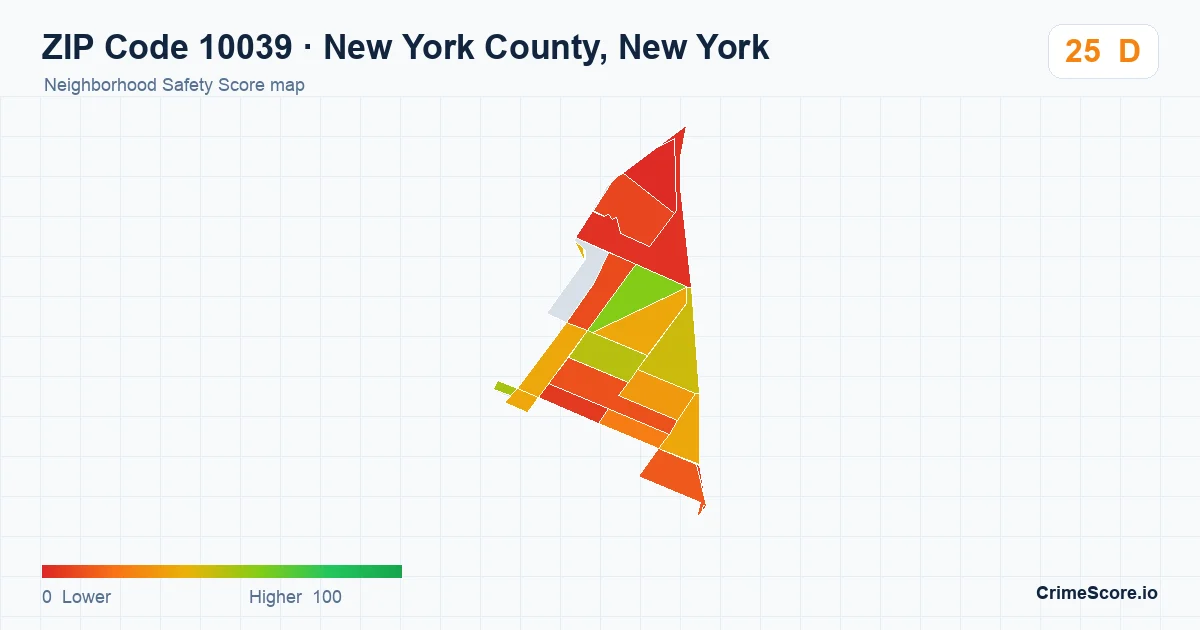 ZIP Code 10039 in New York County, New York neighborhood Safety Score map