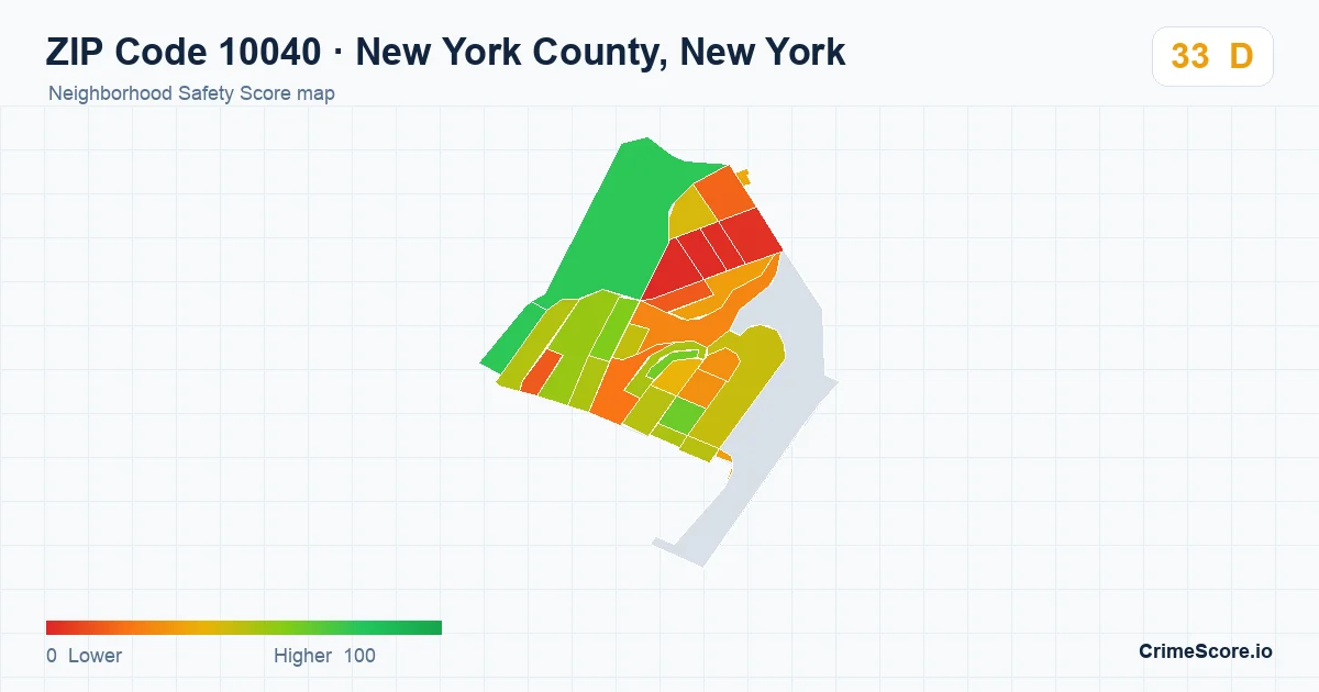 ZIP Code 10040 in New York County, New York neighborhood Safety Score map