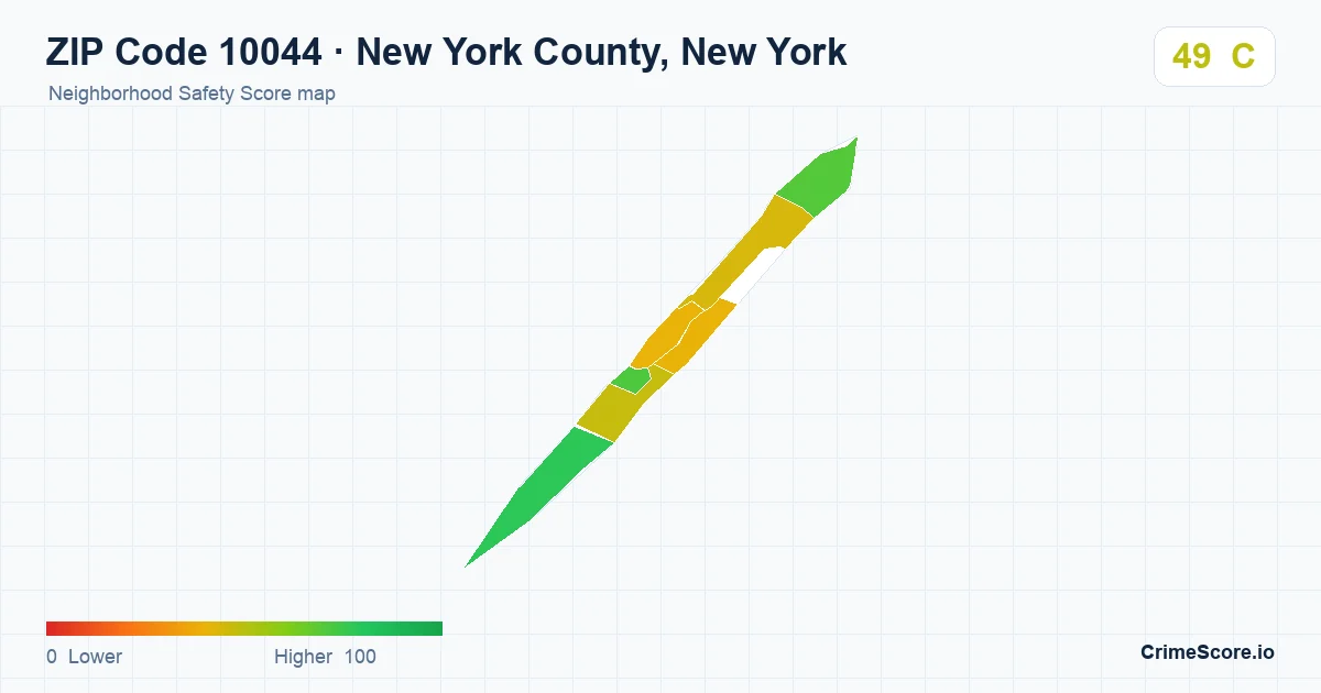 ZIP Code 10044 in New York County, New York neighborhood Safety Score map