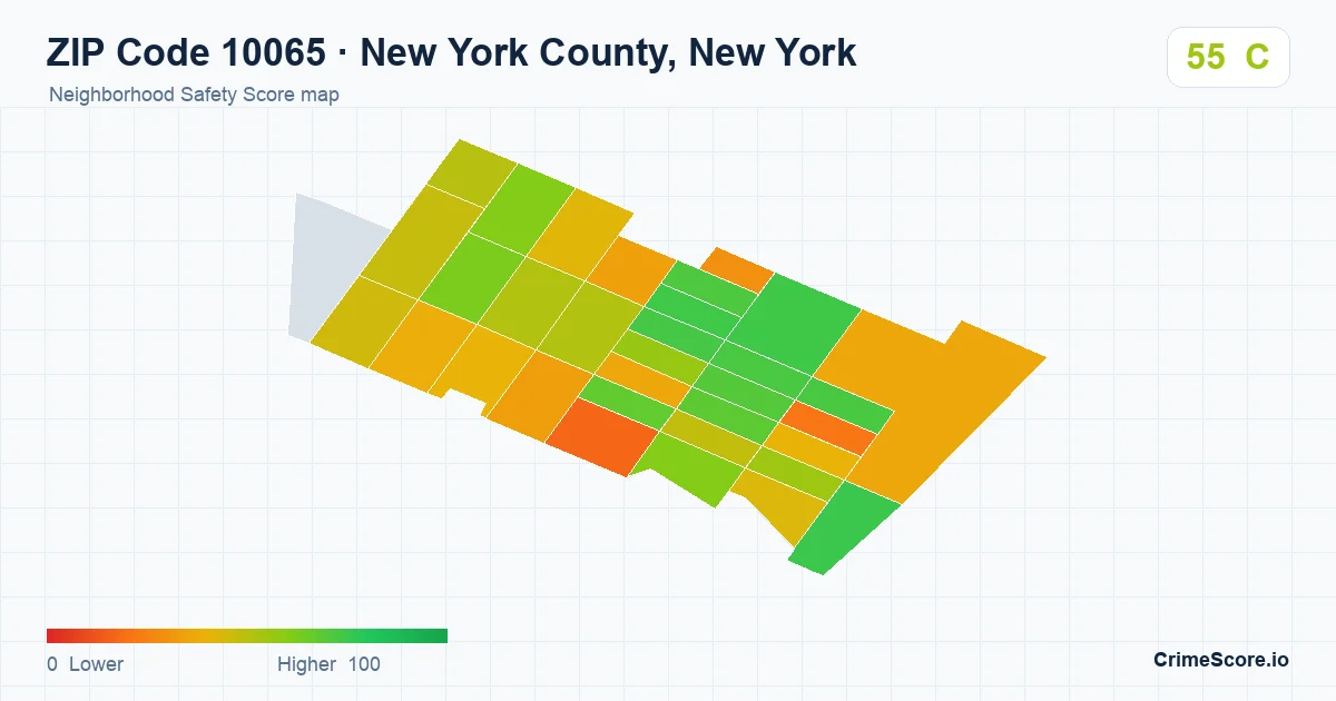 ZIP Code 10065 in New York County, New York neighborhood Safety Score map