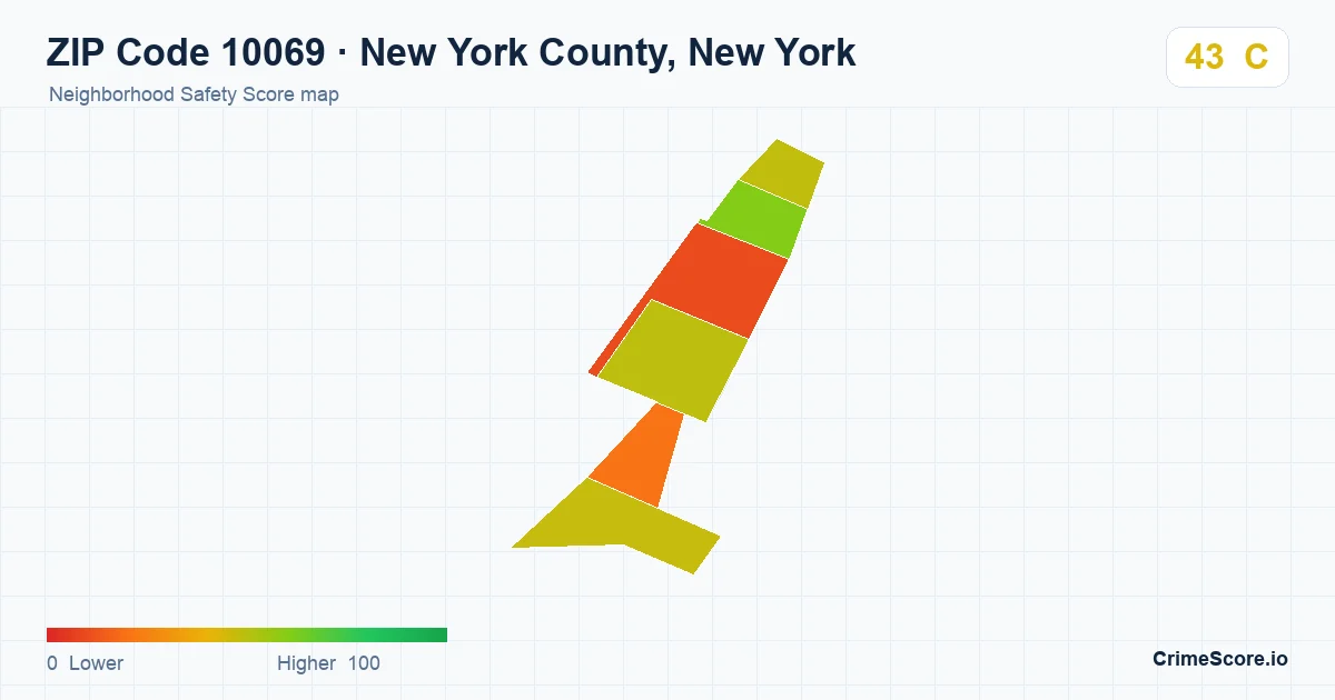 ZIP Code 10069 in New York County, New York neighborhood Safety Score map