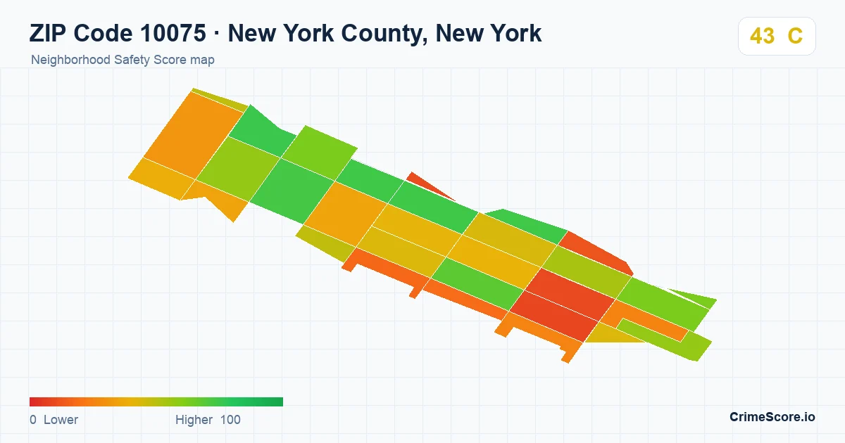ZIP Code 10075 in New York County, New York neighborhood Safety Score map