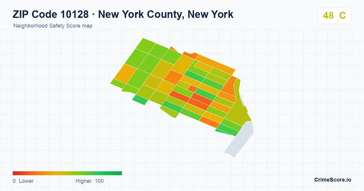 ZIP Code 10128 in New York County, New York neighborhood Safety Score map