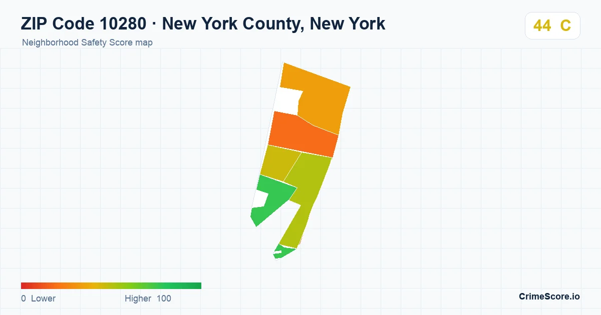 ZIP Code 10280 in New York County, New York neighborhood Safety Score map