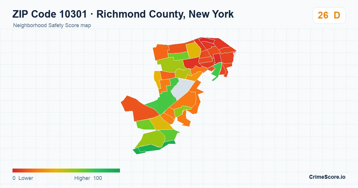 ZIP Code 10301 in Richmond County, New York neighborhood Safety Score map
