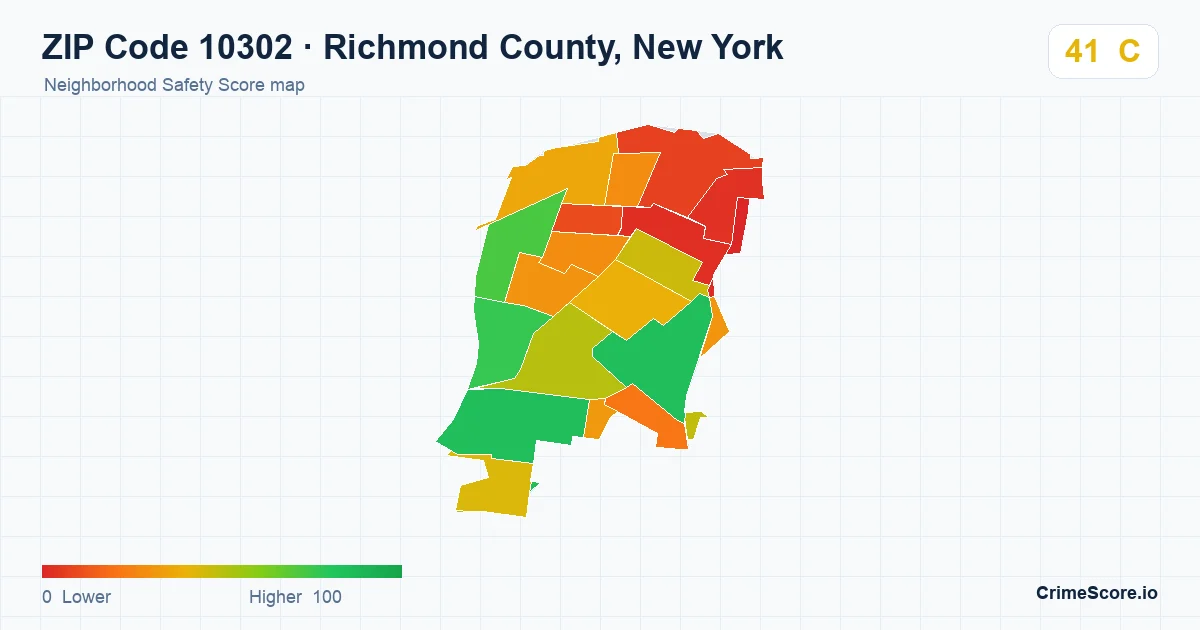 ZIP Code 10302 in Richmond County, New York neighborhood Safety Score map
