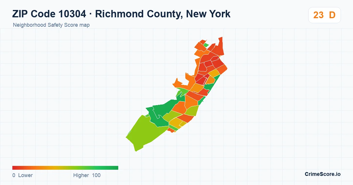 ZIP Code 10304 in Richmond County, New York neighborhood Safety Score map