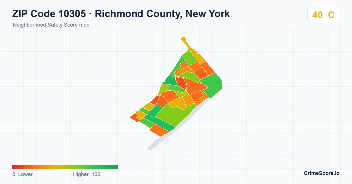 ZIP Code 10305 in Richmond County, New York neighborhood Safety Score map