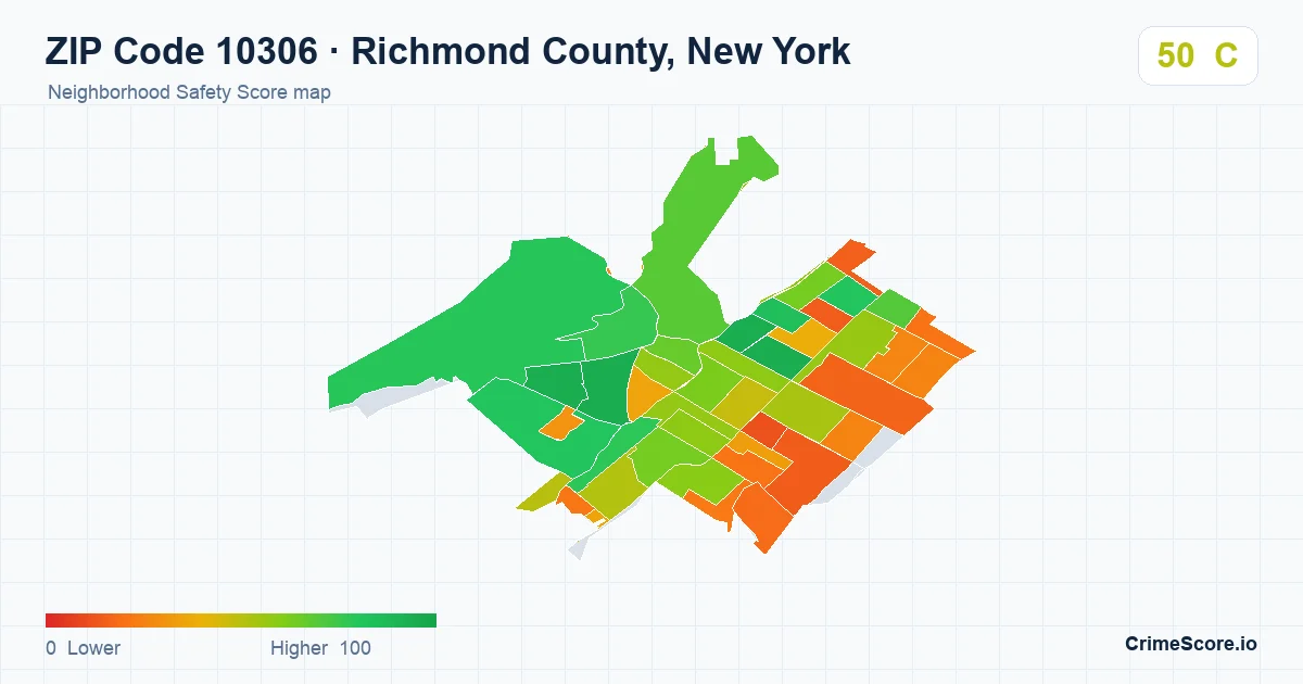 ZIP Code 10306 in Richmond County, New York neighborhood Safety Score map