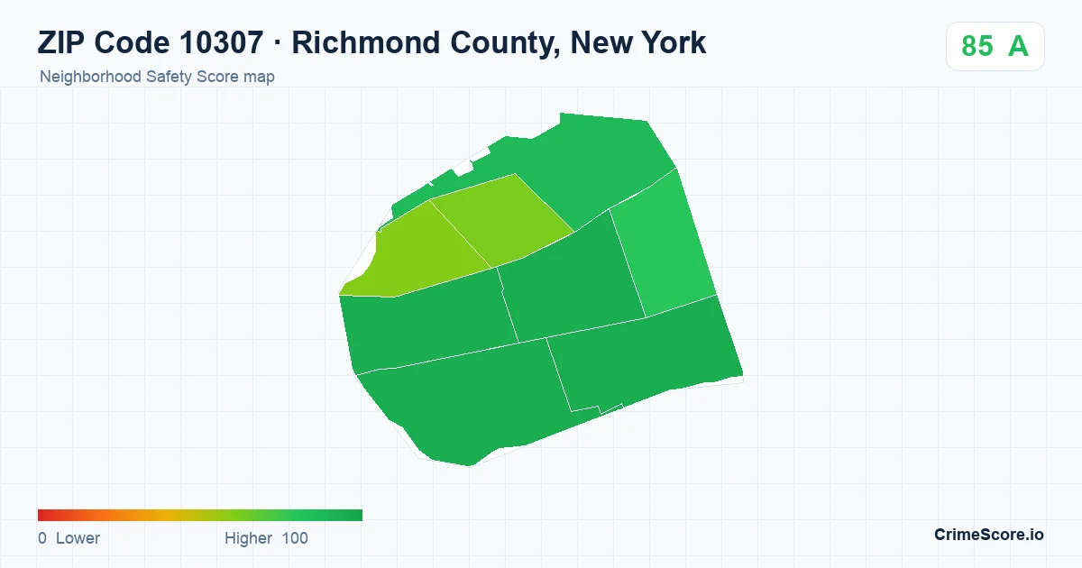 ZIP Code 10307 in Richmond County, New York neighborhood Safety Score map