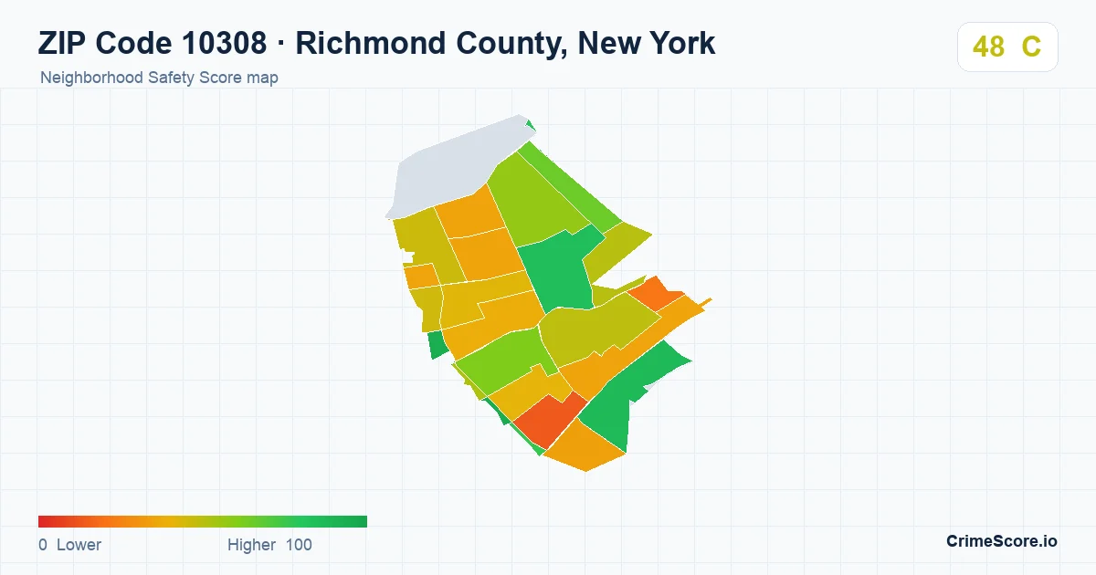 ZIP Code 10308 in Richmond County, New York neighborhood Safety Score map