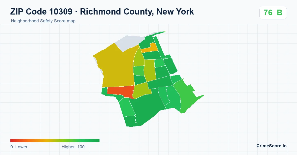 ZIP Code 10309 in Richmond County, New York neighborhood Safety Score map