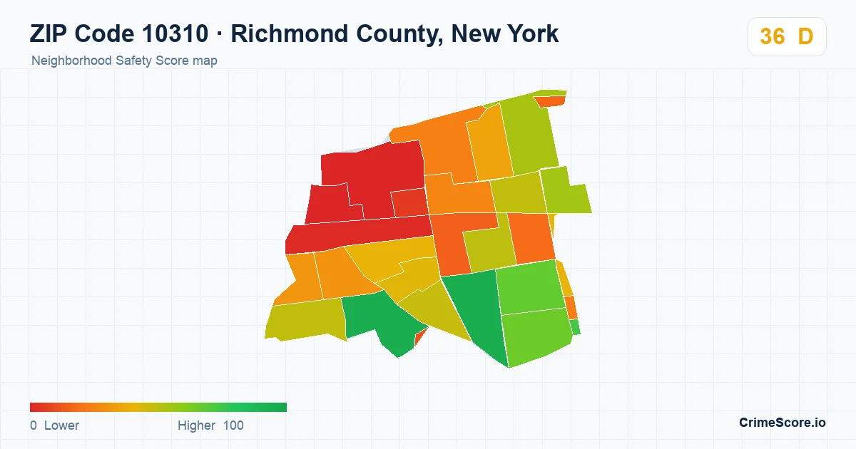 ZIP Code 10310 in Richmond County, New York neighborhood Safety Score map