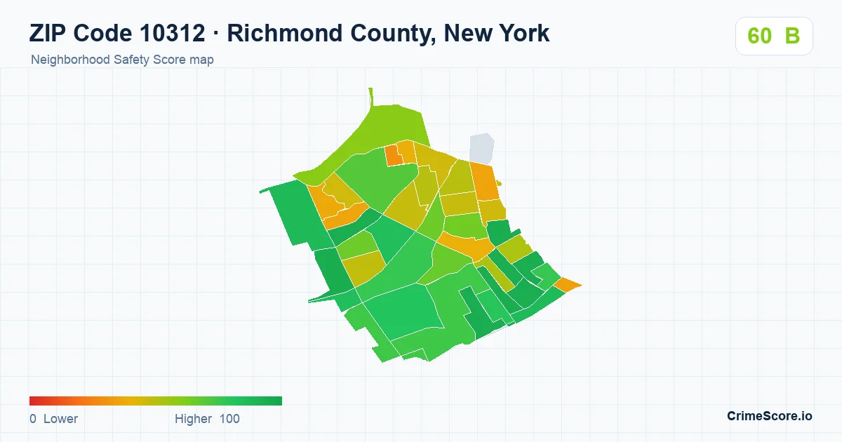 ZIP Code 10312 in Richmond County, New York neighborhood Safety Score map