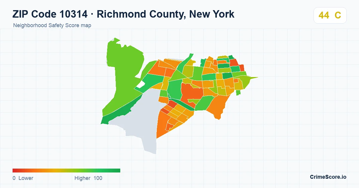 ZIP Code 10314 in Richmond County, New York neighborhood Safety Score map