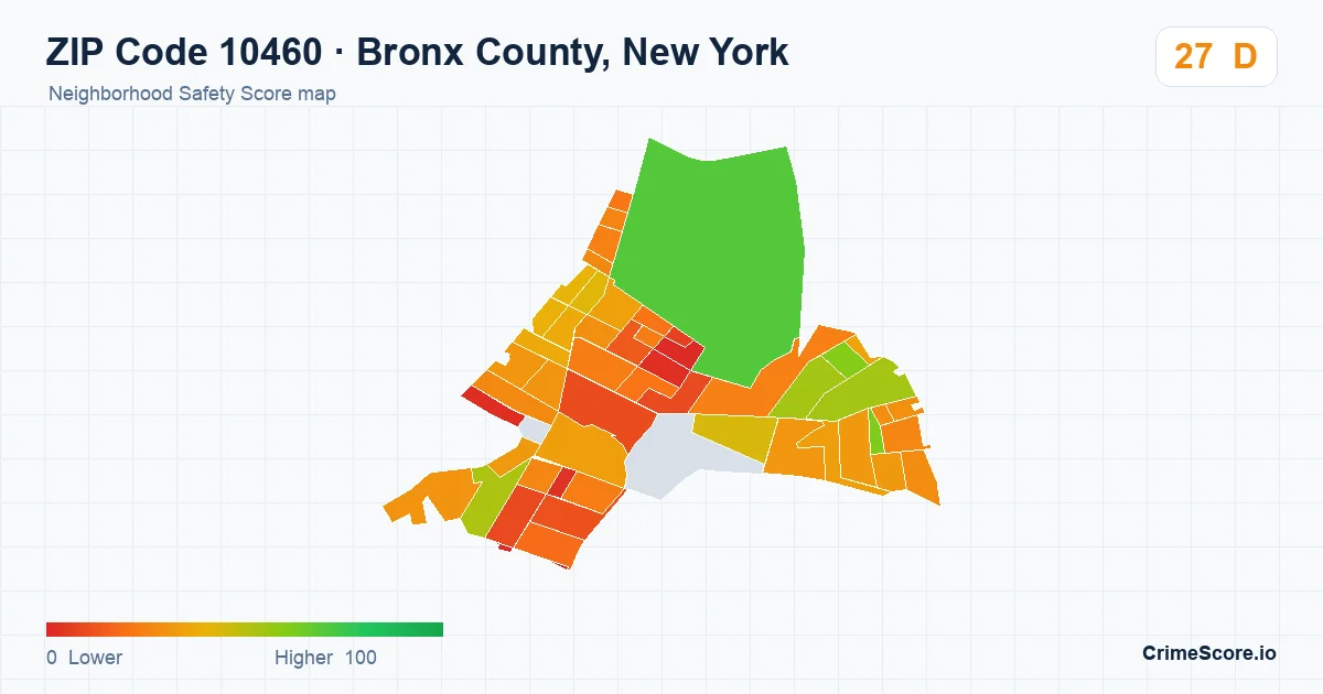 ZIP Code 10460 in Bronx County, New York neighborhood Safety Score map